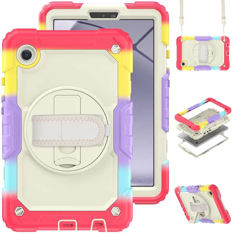 For Samsung Galaxy Tab A9 Silicone + PC Tablet Case with Shoulder Strap(Black)