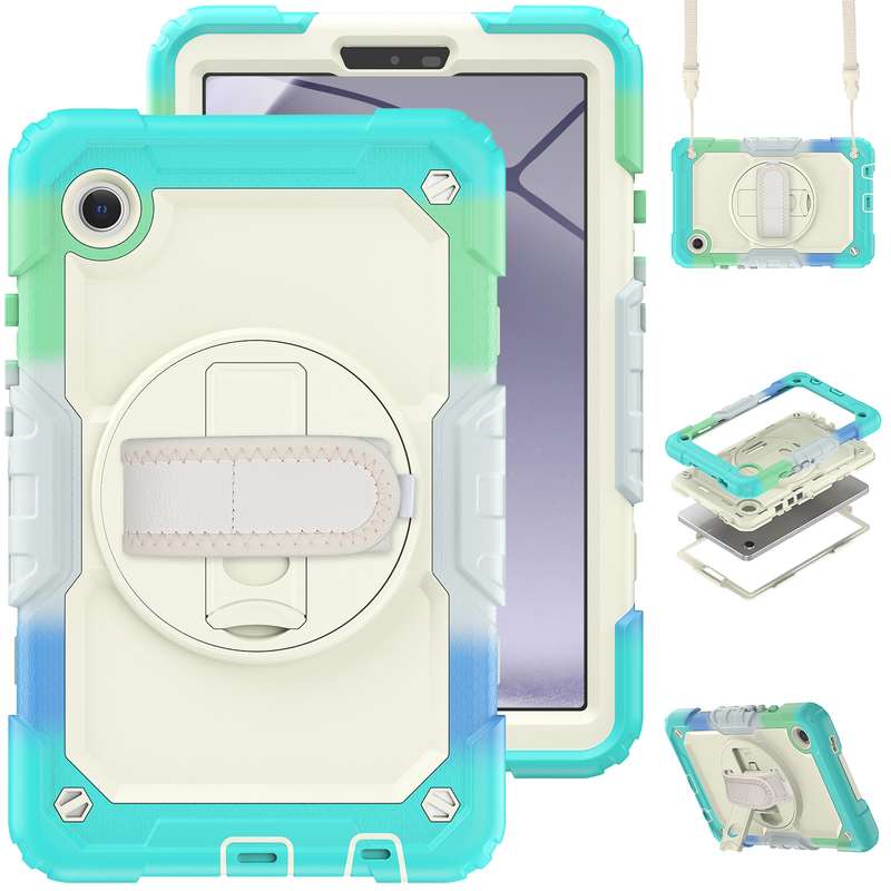 For Samsung Galaxy Tab A9 Silicone + PC Tablet Case with Shoulder Strap(Black)