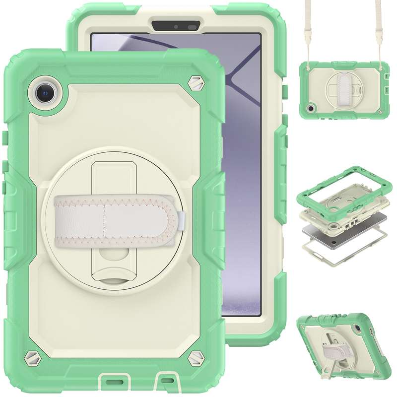 For Samsung Galaxy Tab A9 Silicone + PC Tablet Case with Shoulder Strap(Black)