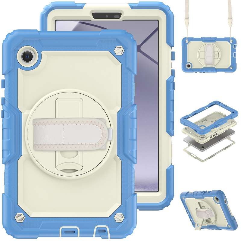 For Samsung Galaxy Tab A9 Silicone + PC Tablet Case with Shoulder Strap(Black)