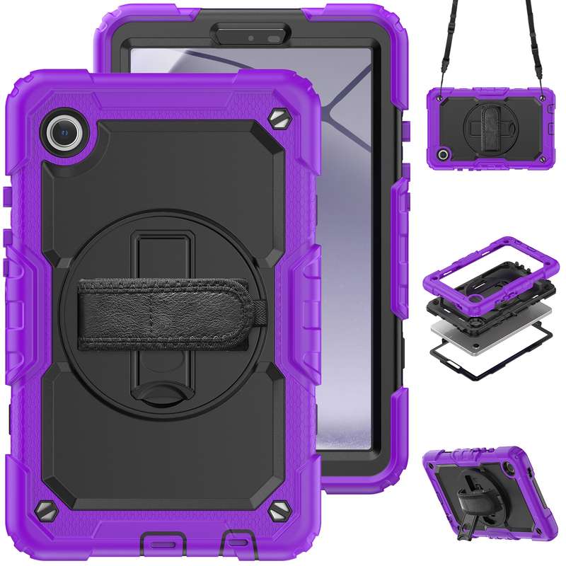 For Samsung Galaxy Tab A9 Silicone + PC Tablet Case with Shoulder Strap(Black)