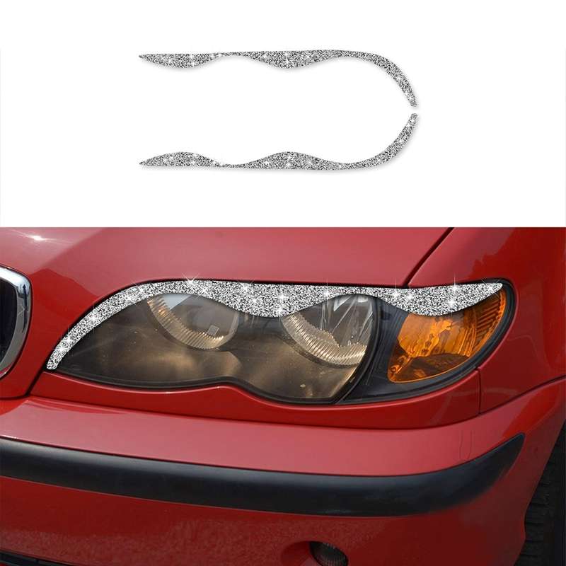 For BMW Series 3 E46 1999-2004 Car Light Eyebrow Soft Style Diamond Decoration Sticker, Left and Rig