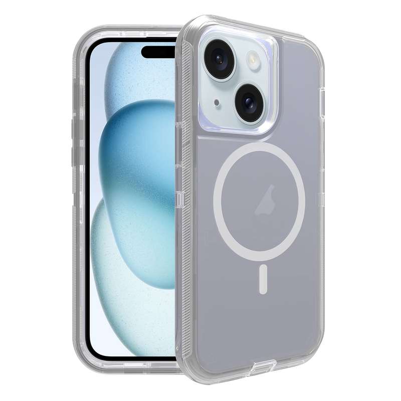 For iPhone 15 Shockproof MagSafe Magnetic Phone Case(Transparent Purple)