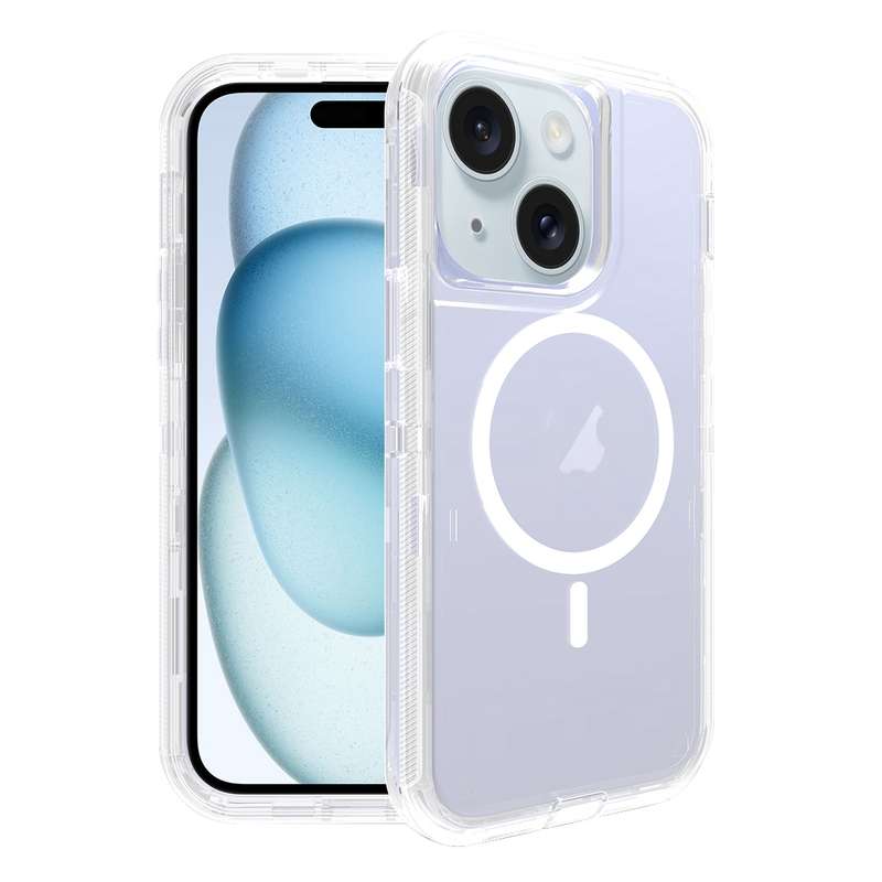For iPhone 15 Shockproof MagSafe Magnetic Phone Case(Transparent Purple)