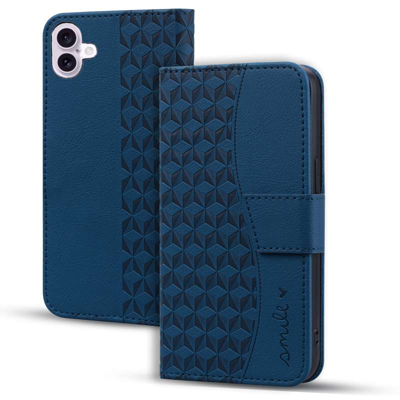 For iPhone 16 Business Diamond Buckle Leather Phone Case with Lanyard(Royal Blue)