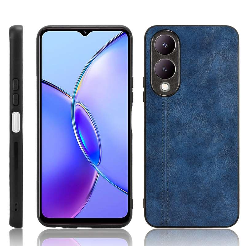 For vivo Y17s 4G Global Cow Pattern Sewing Back Cover Phone Case(Black)