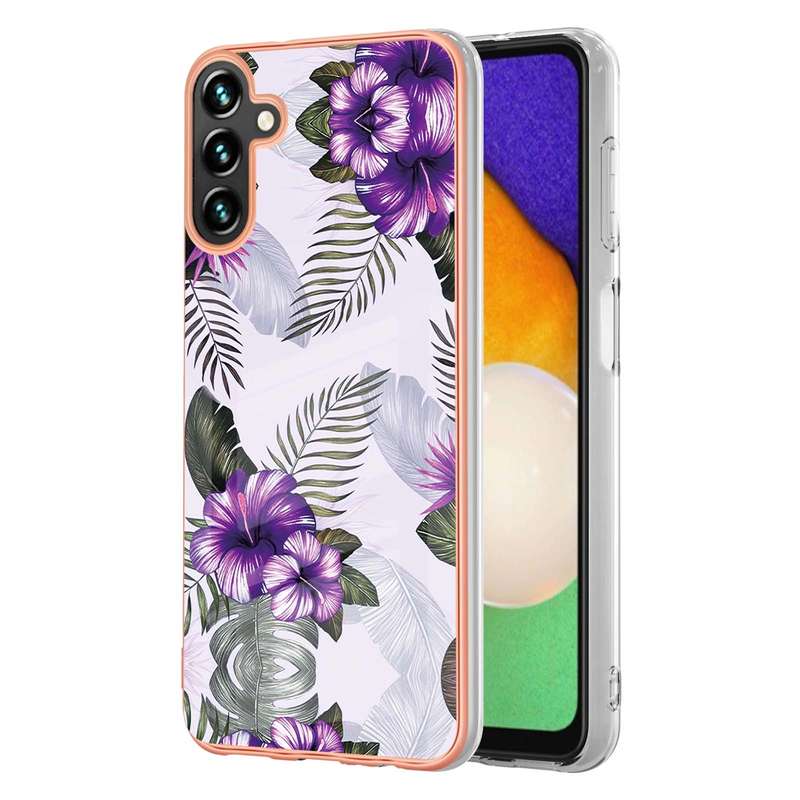 For Samsung Galaxy A55 5G Electroplating IMD TPU Phone Case(Purple Flower)