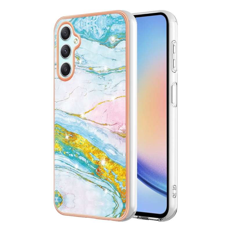 For Samsung Galaxy A25 5G Electroplating Marble Dual-side IMD Phone Case(Rose Gold 005)