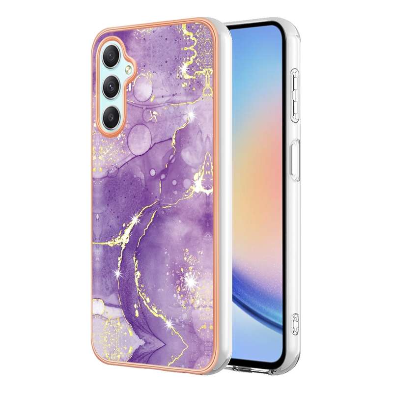 For Samsung Galaxy A25 5G Electroplating Marble Dual-side IMD Phone Case(Rose Gold 005)