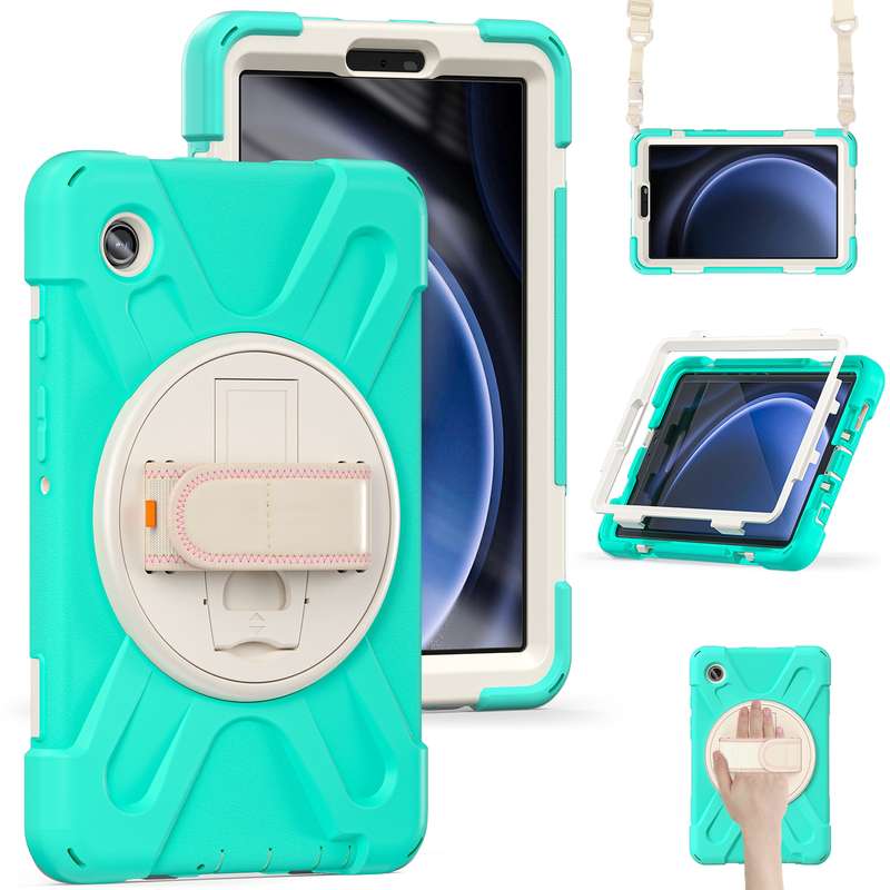 For Samsung Galaxy Tab A9+ Rotary Handle Grab TPU + PC Tablet Case(Green)