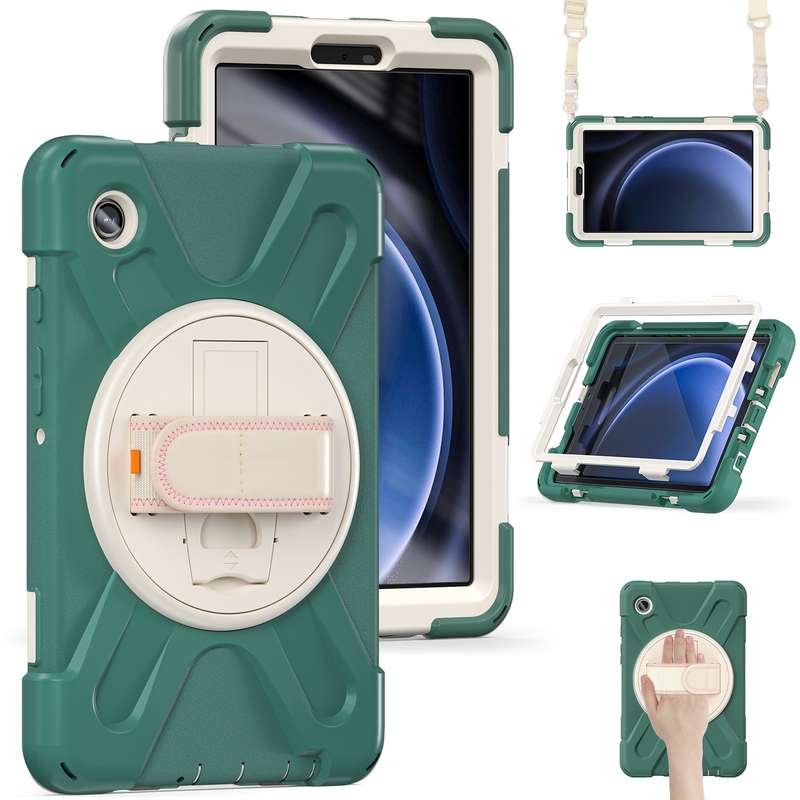 For Samsung Galaxy Tab A9+ Rotary Handle Grab TPU + PC Tablet Case(Green)