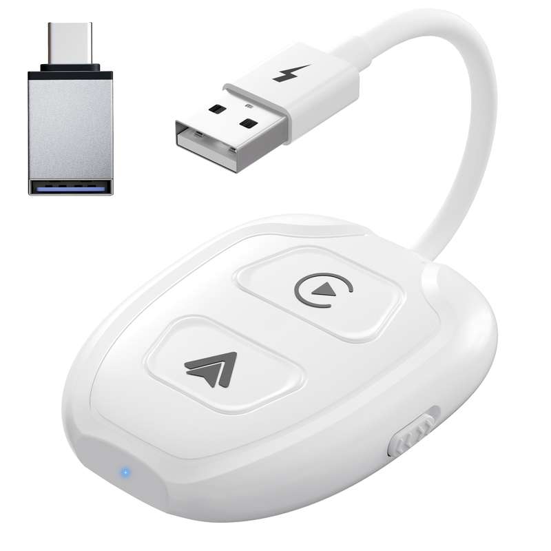 THT-020-9-1 USB + USB-C / Type-C Wired to Wireless Carplay / Android Auto Adapter(White)