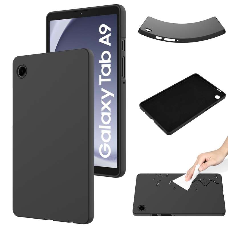 For Samsung Galaxy Tab A9 Pure Color Liquid Silicone Shockproof Tablet Case(Black)
