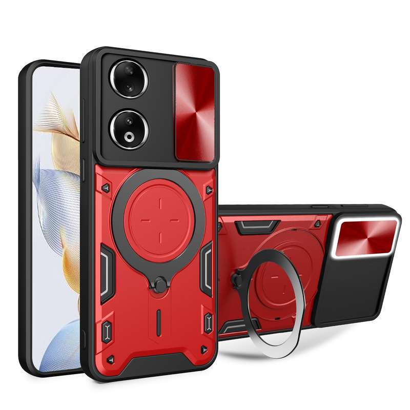 For Honor 90 5G CD Texture Sliding Camshield Magnetic Holder Phone Case(Black)