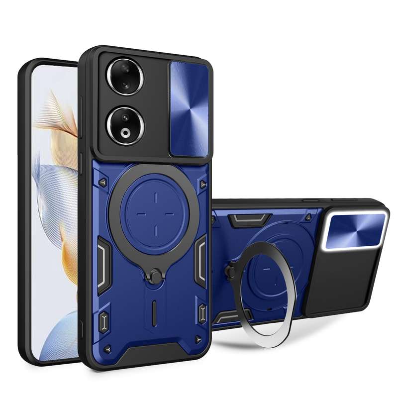 For Honor 90 5G CD Texture Sliding Camshield Magnetic Holder Phone Case(Silver)