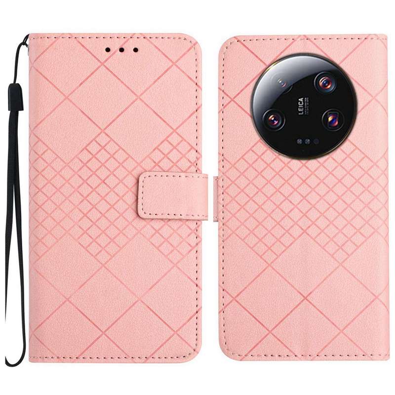 For Xiaomi 14 Ultra Rhombic Grid Texture Leather Phone Case(Pink)