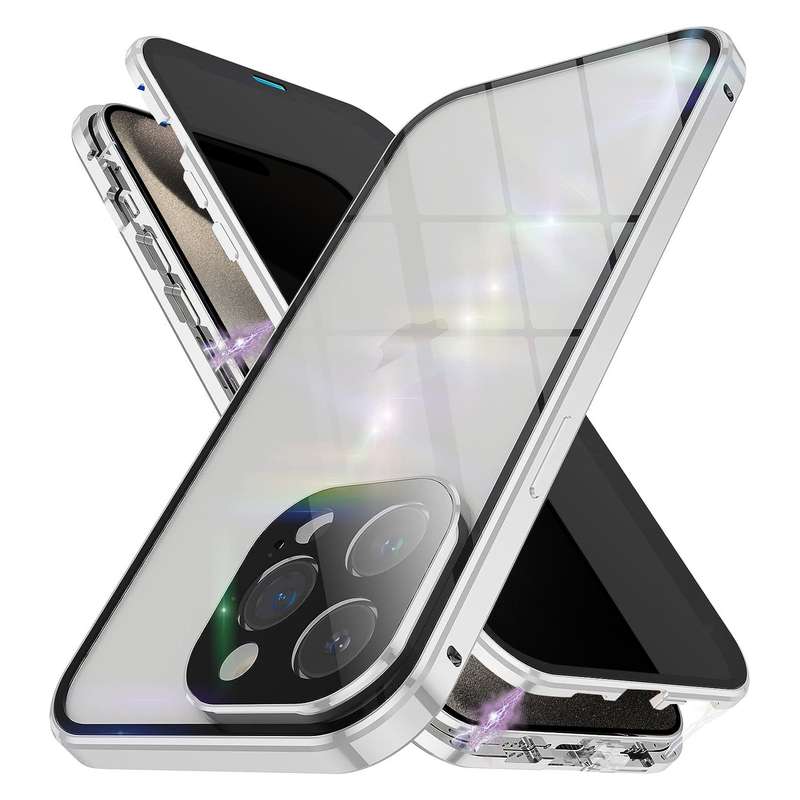 For iPhone 15 Pro Max Anti-peeping Magnetic Double-sided Tempered Glass Phone Case