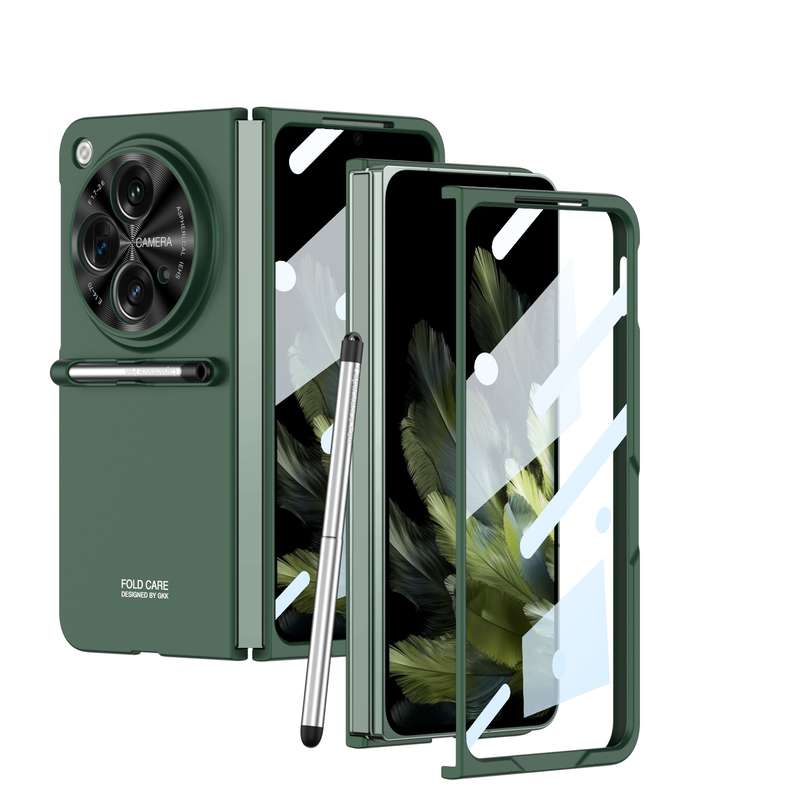 For OPPO Find N3 / OnePlus Open GKK Ultra-thin Full Coverage Phone Flip Case with Pen(Green)