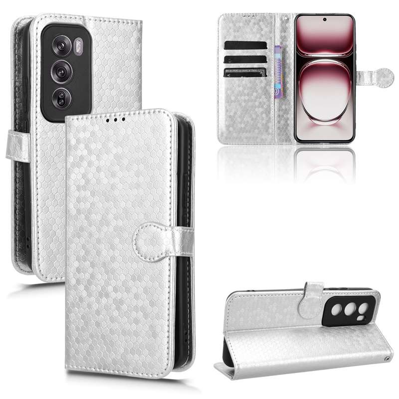 For OPPO Reno12 5G Global Honeycomb Dot Texture Leather Phone Case(Silver)