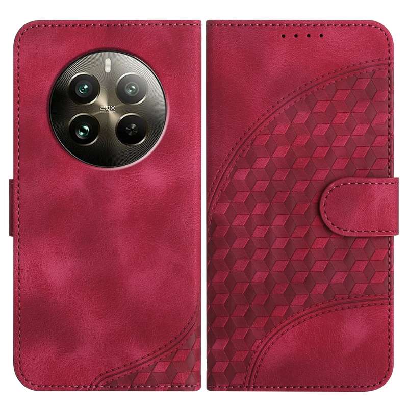 For Realme 12+ 5G Global YX0060 Elephant Head Embossed Phone Leather Case with Lanyard(Rose Red