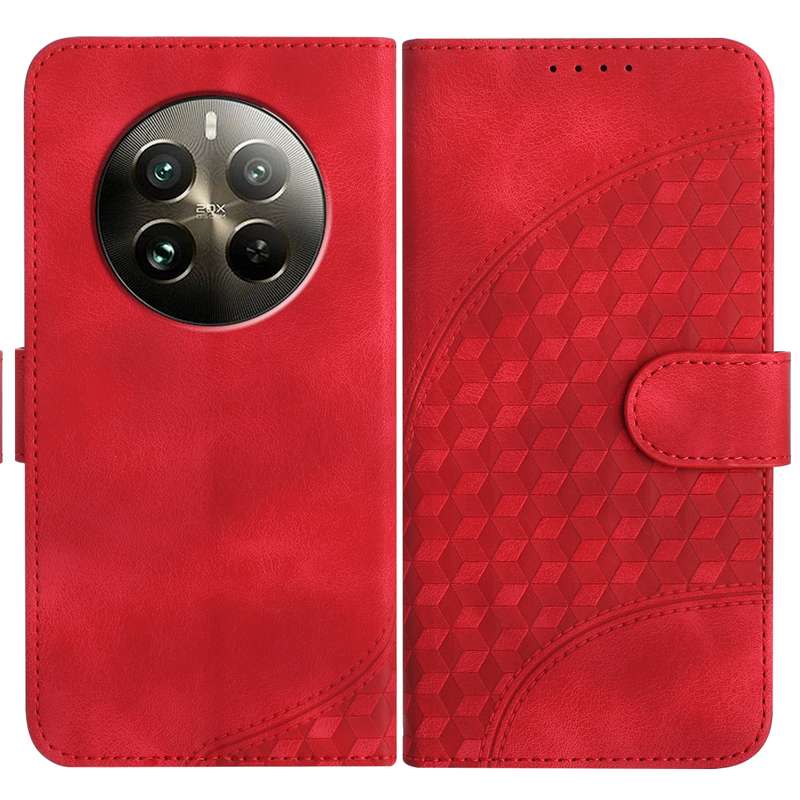 For Realme 12+ 5G Global YX0060 Elephant Head Embossed Phone Leather Case with Lanyard(Red)