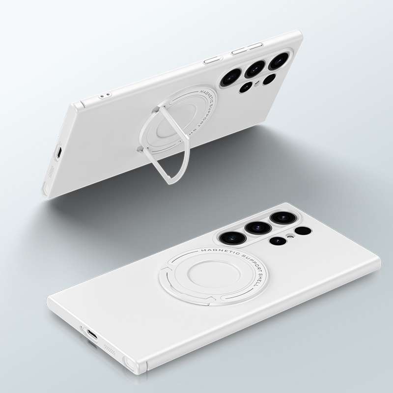 For Samsung Galaxy S24 Ultra 5G Matte Magsafe Magnetic Phone Case with Trolley Holder(White)