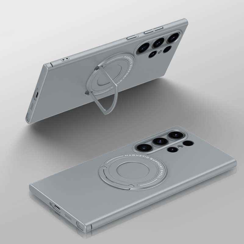 For Samsung Galaxy S24 Ultra 5G Matte Magsafe Magnetic Phone Case with Trolley Holder(White)