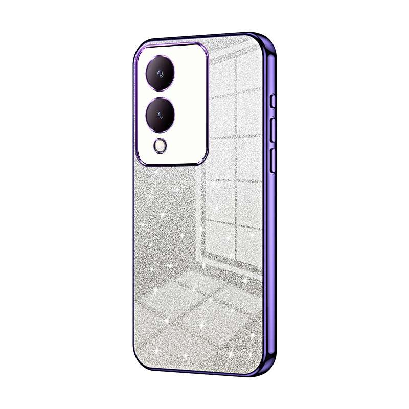 For vivo Y17s Gradient Glitter Powder Electroplated Phone Case(Black)