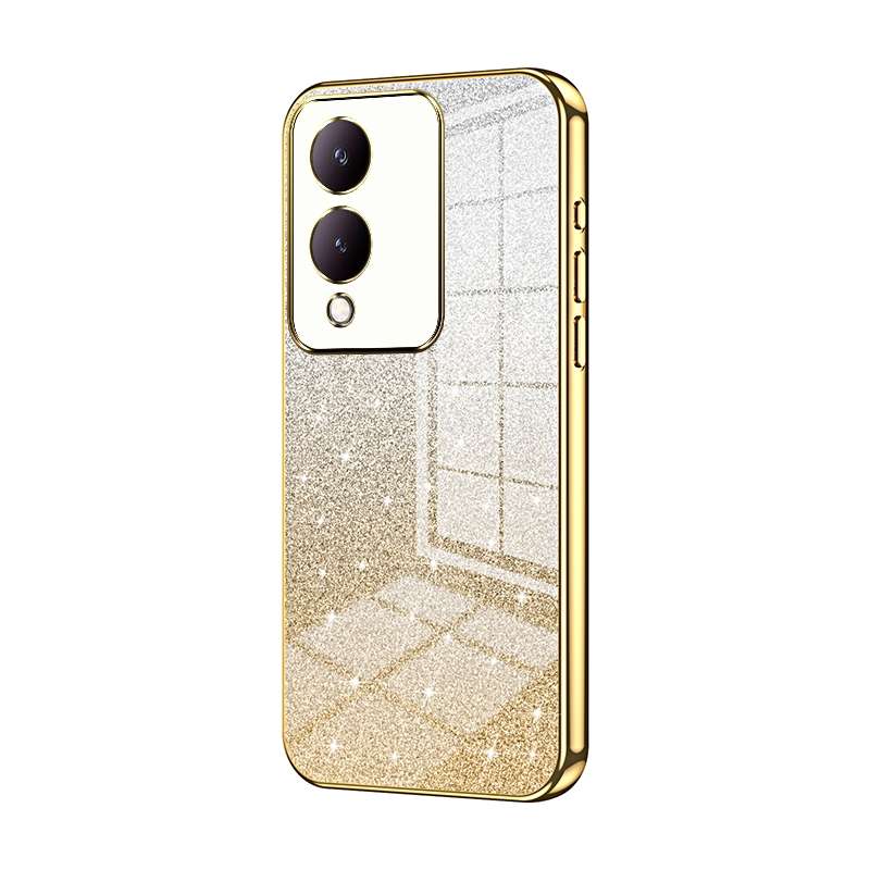 For vivo Y17s Gradient Glitter Powder Electroplated Phone Case(Black)