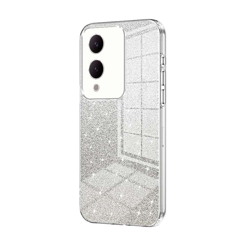 For vivo Y17s Gradient Glitter Powder Electroplated Phone Case(Black)