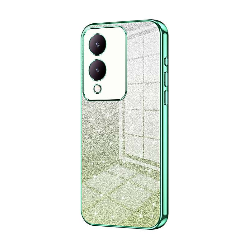 For vivo Y17s Gradient Glitter Powder Electroplated Phone Case(Black)