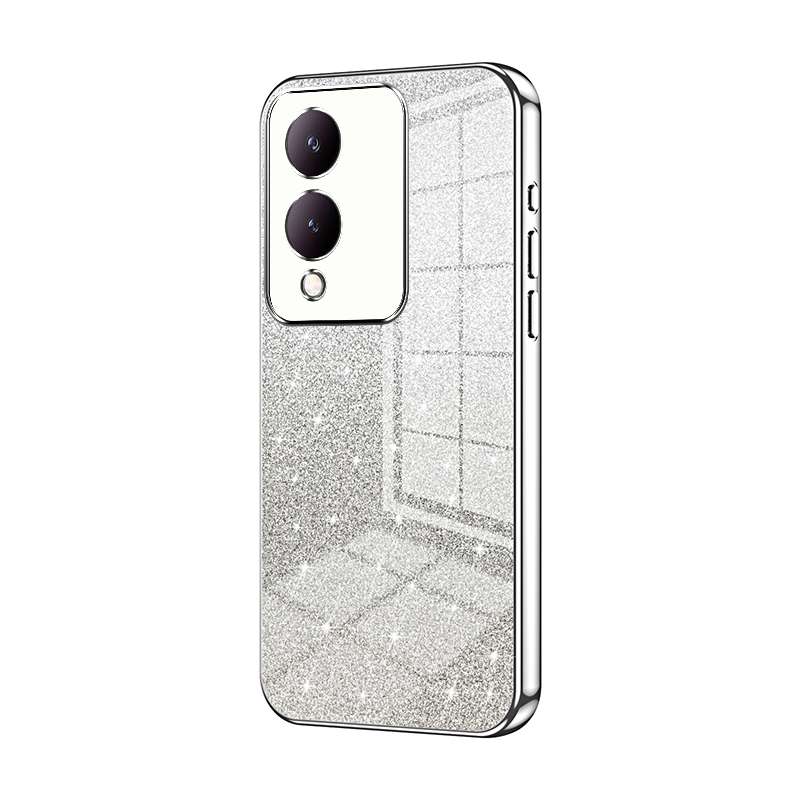 For vivo Y17s Gradient Glitter Powder Electroplated Phone Case(Black)