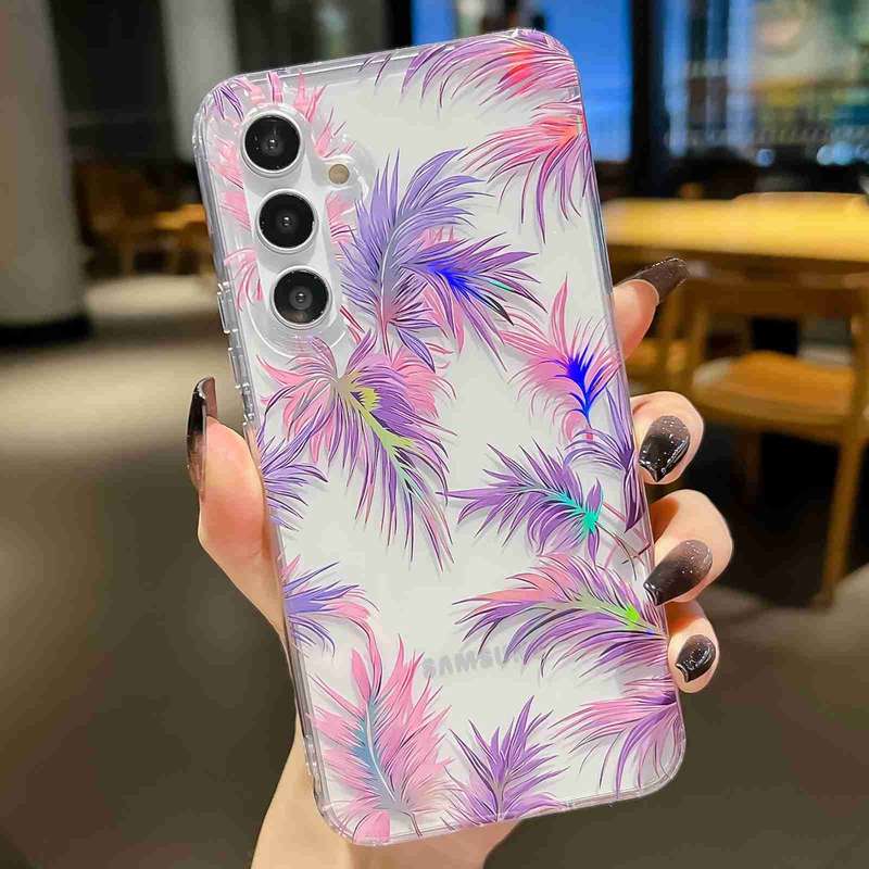 For Samsung Galaxy A54 Electroplated Symphony Phone Case(White Blue Flower)