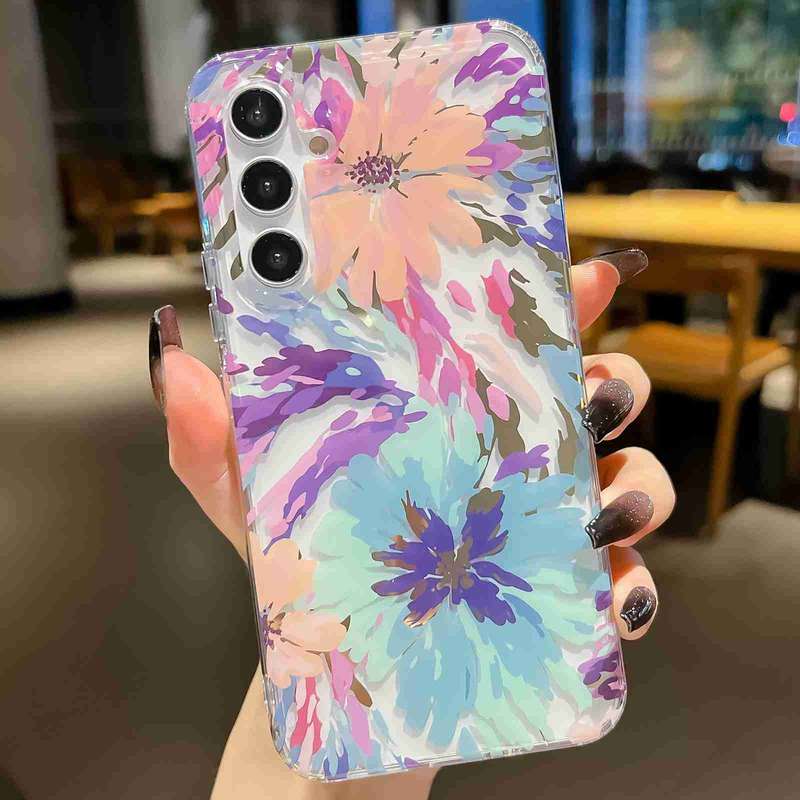 For Samsung Galaxy A54 Electroplated Symphony Phone Case(White Blue Flower)