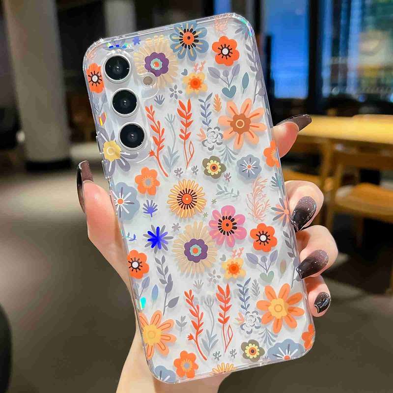For Samsung Galaxy A54 Electroplated Symphony Phone Case(White Blue Flower)