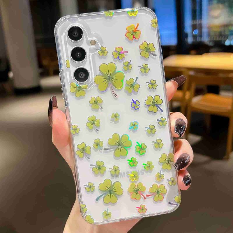 For Samsung Galaxy A54 Electroplated Symphony Phone Case(White Blue Flower)