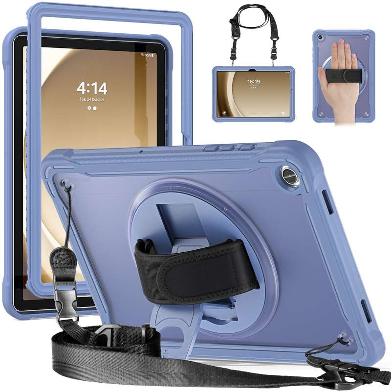 For Samsung Galaxy Tab A9+ X210/X215 Heavy Duty Hybrid Tablet Case with Handle & Strap(Clear Black)