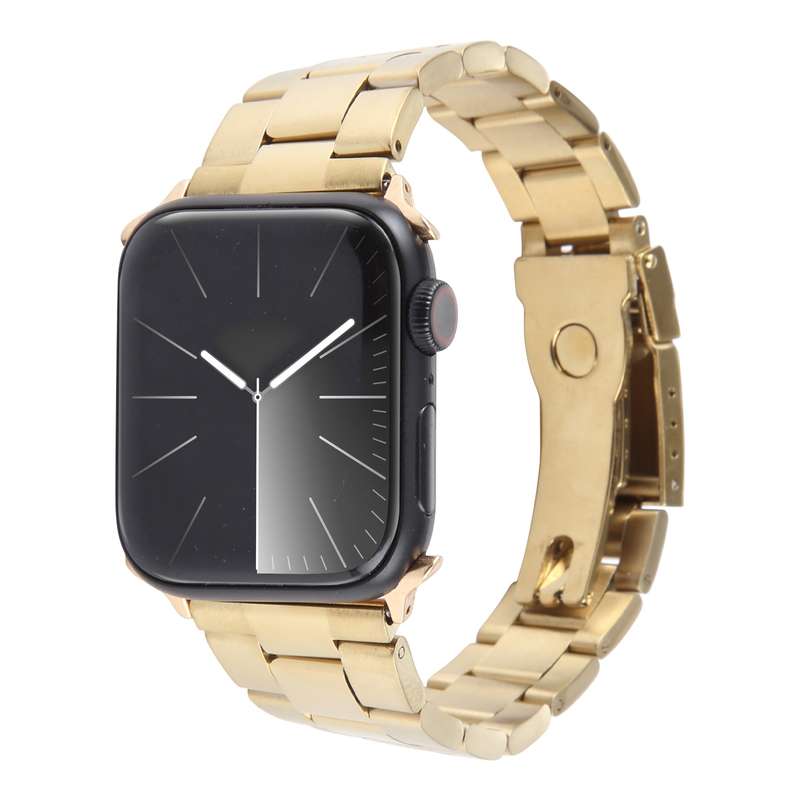 For Apple Watch Ultra 2 49mm Three-Bead Stainless Steel Watch Band(Gold)
