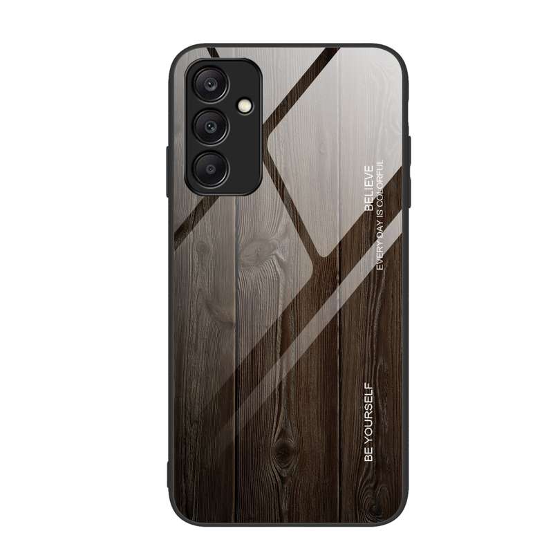 For Samsung Galaxy A25 5G Wood Grain Glass Phone Case(Black)