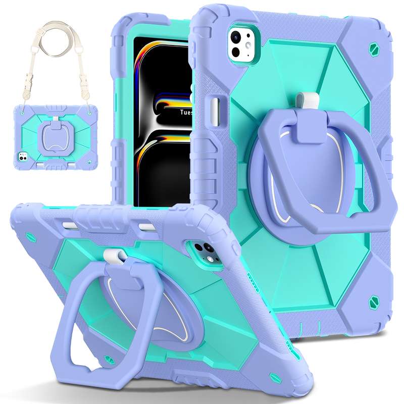 For iPad Pro 11 2024 Contrast Color Robot Silicone Hybrid PC Tablet Case(Purple Mint Green)