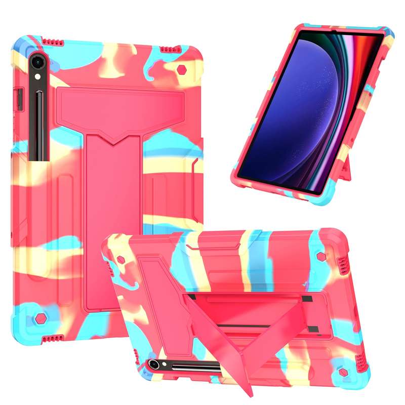 For Samsung Galaxy Tab S9 FE / S9 T Holder Robot Silicone Hybrid PC Tablet Case(Black)