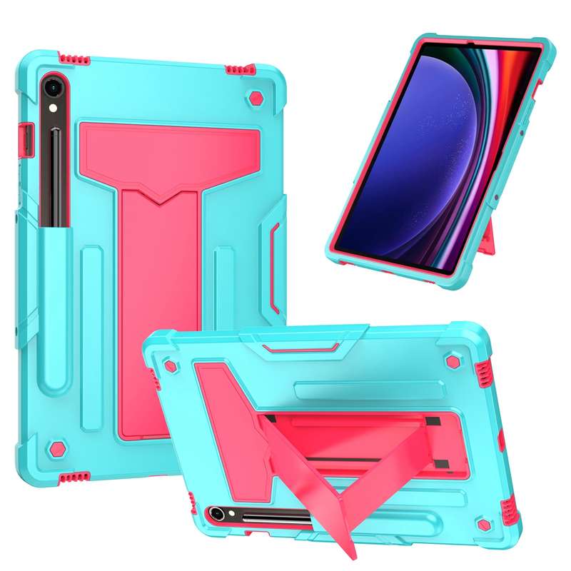 For Samsung Galaxy Tab S9 FE / S9 T Holder Robot Silicone Hybrid PC Tablet Case(Black)