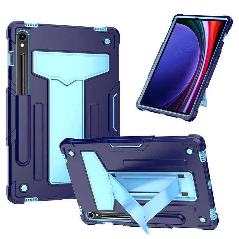 For Samsung Galaxy Tab S9 FE / S9 T Holder Robot Silicone Hybrid PC Tablet Case(Black)