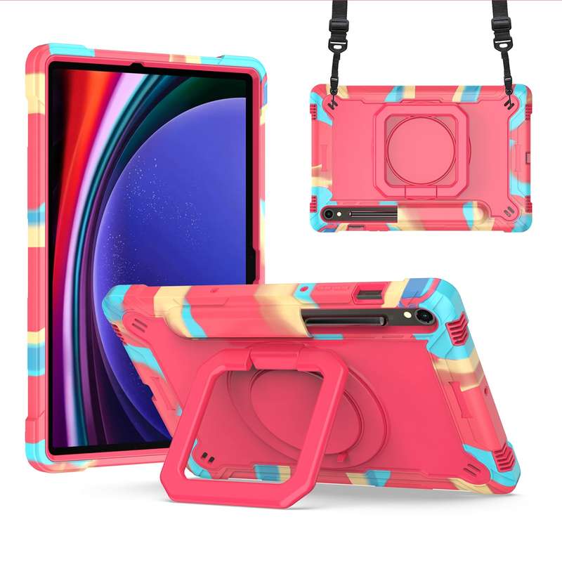 For Samsung Galaxy Tab S9 FE / S9 Handle Robot Silicone Hybrid PC Tablet Case(Rose Gold)