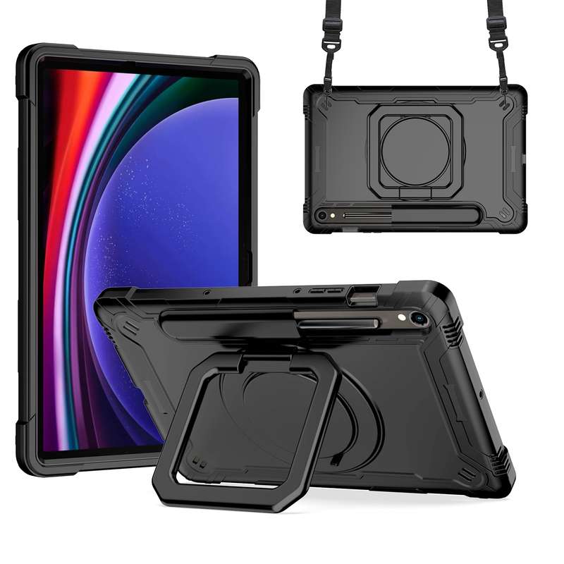 For Samsung Galaxy Tab S9 FE / S9 Handle Robot Silicone Hybrid PC Tablet Case(Rose Gold)