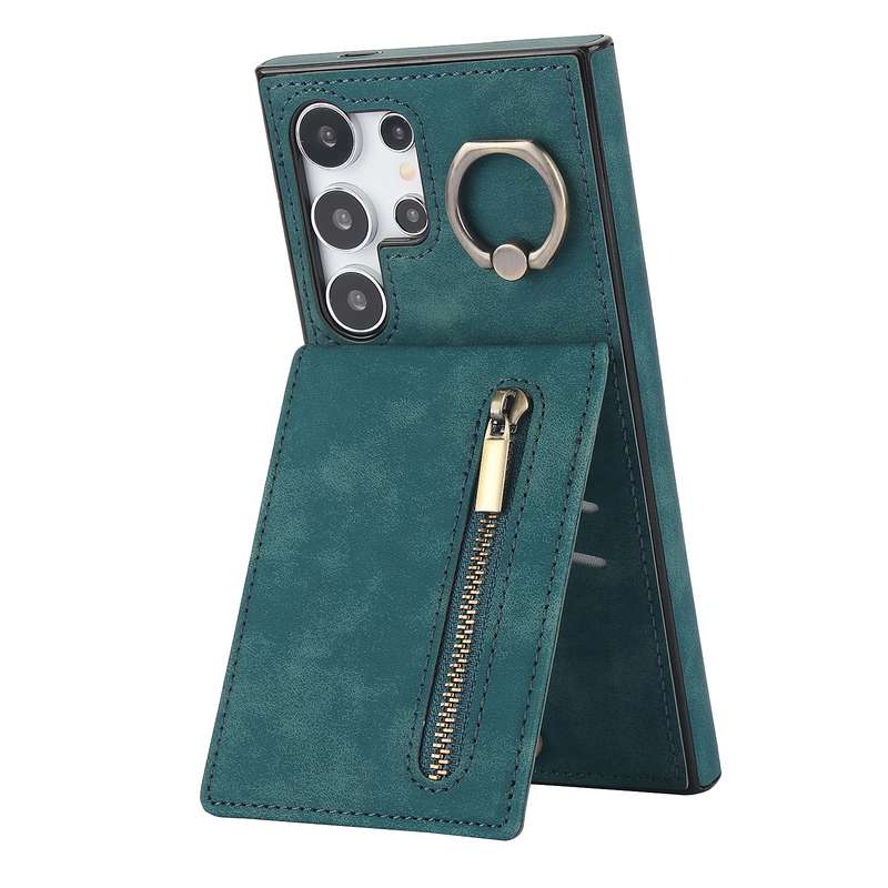 For Samsung Galaxy S24 Ultra 5G Retro Ring and Zipper RFID Card Slot Phone Case(Brown)