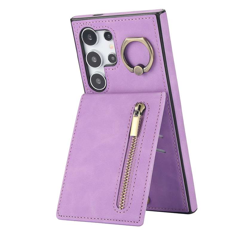 For Samsung Galaxy S24 Ultra 5G Retro Ring and Zipper RFID Card Slot Phone Case(Brown)
