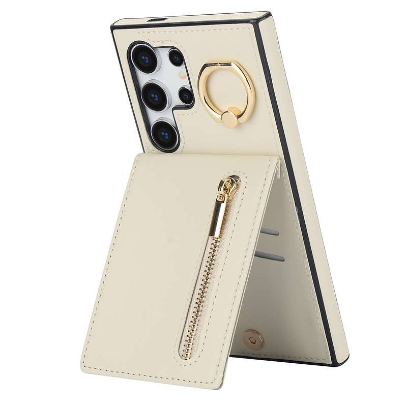 For Samsung Galaxy S24 Ultra 5G Retro Ring and Zipper RFID Card Slot Phone Case(Brown)