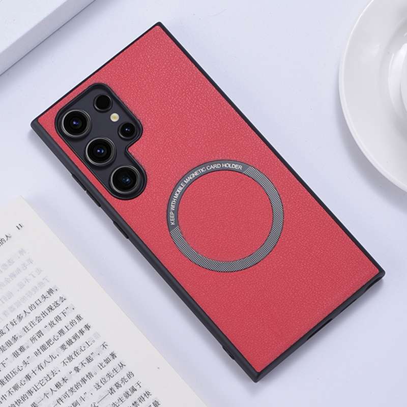 For Samsung Galaxy S24 Ultra 5G Magsafe Magnetic Ring PU Phone Case(Black)
