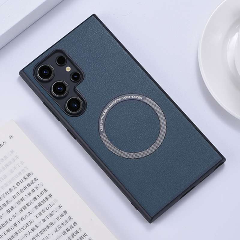 For Samsung Galaxy S24 Ultra 5G Magsafe Magnetic Ring PU Phone Case(Black)